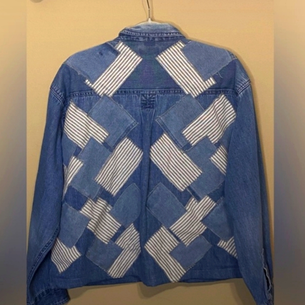 Upcycled Design - Denim Patchwork Button Front Ja… - image 4